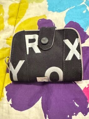 Roxy Black Canvas Wallet with silver Lettering